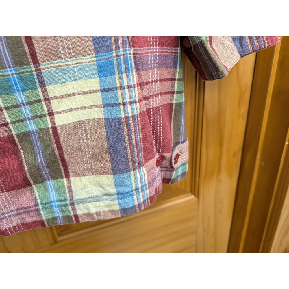 Cabin Creek Women's 1X Plaid Shirt Button-Down Front 3/4 Button Tabs Sleeves - Picture 4 of 11